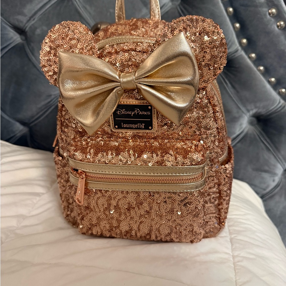 Loungefly Gold Sequin Mini Backpack with Bow